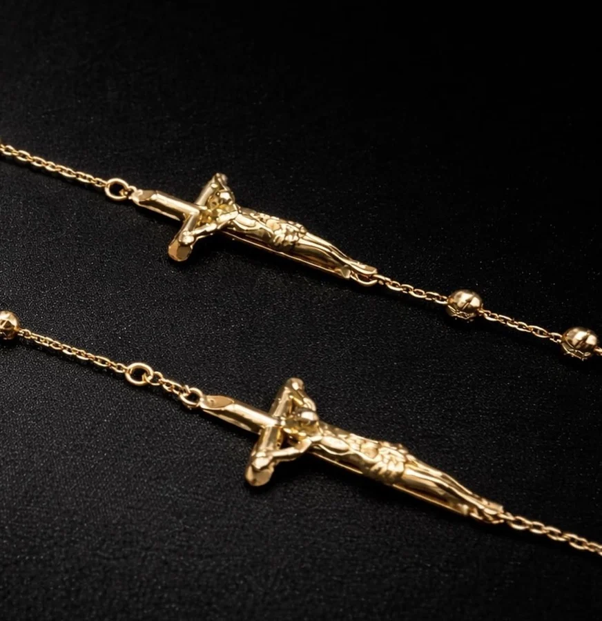 Handmade gold crucifix pendants on chains