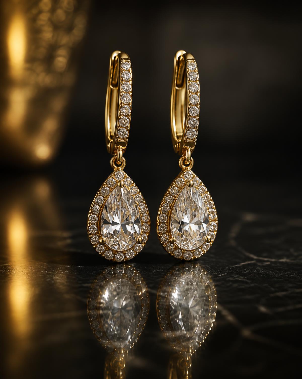 Pair of gold diamond drop earrings